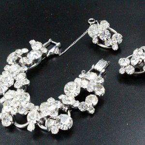 Juliana White Crystal Rhinestone Cluster Mint Bracelet Earrings Silver Tone SetC